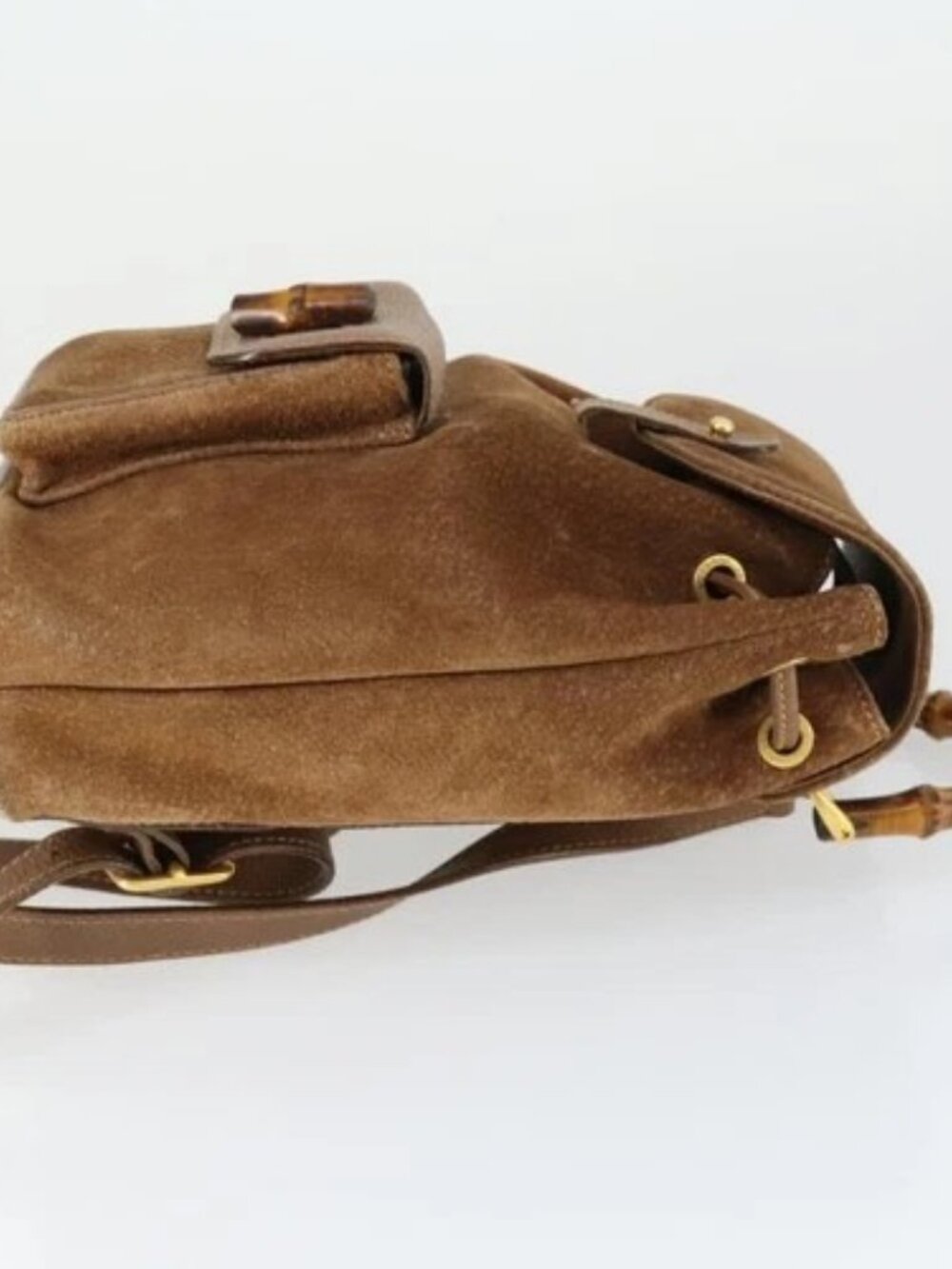 GUCCI Bamboo Backpack Suede Brown Gold 003 - Picture 3 of 16